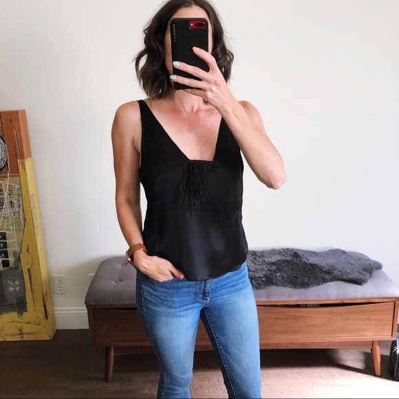 Twelfth Street by Cynthia Vincent Tops - TWELFTH ST. CYNTHIA VINCENT Silk Tank Feather trim